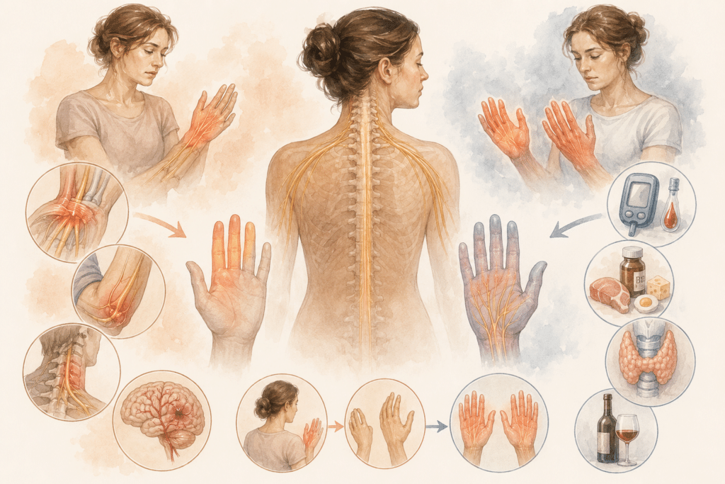 Hand numbness: unilateral vs. bilateral causes