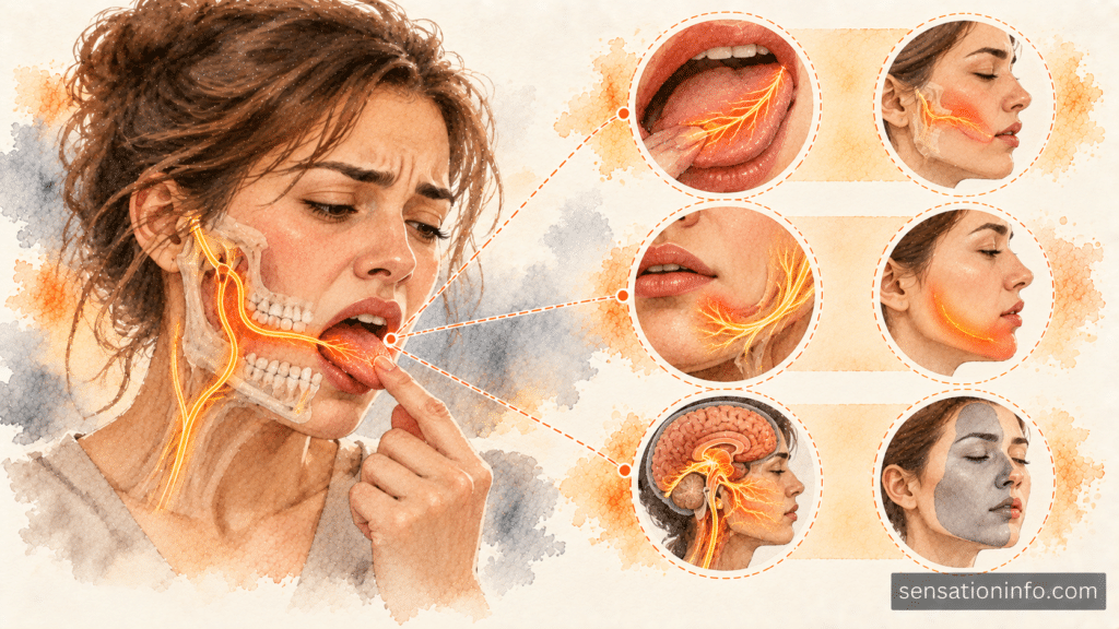 Clinical table comparing patterns of oral nerve involvement.