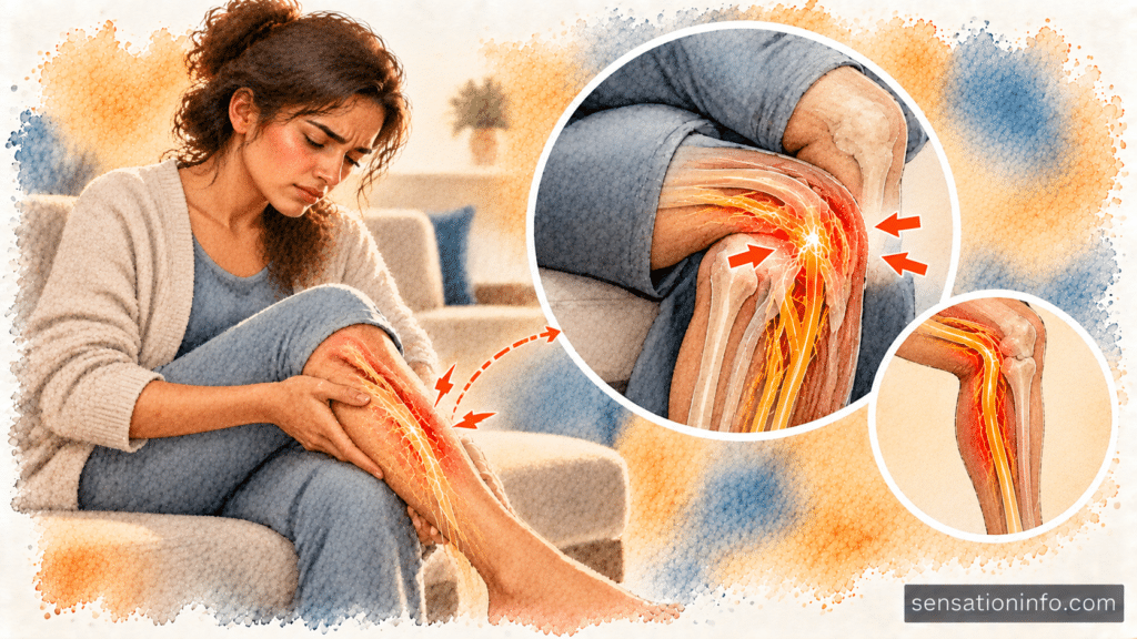 Diagram showing how crossing the knees creates physical pressure directly on the outside of the lower leg.
