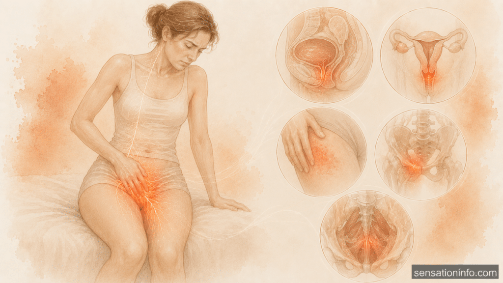 Watercolor Pelvic Pain Anatomy Infographic
