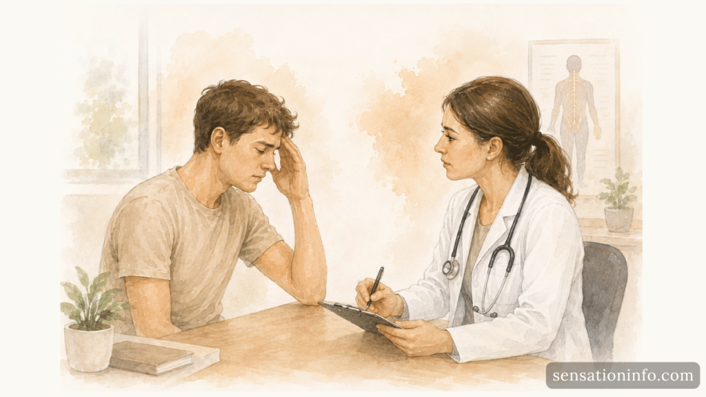 Clinician evaluating dizziness, balance, and tingling symptoms.