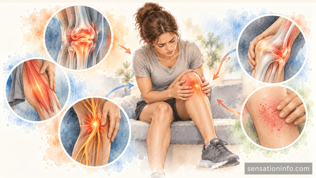 Burning joint pain compared with muscle, nerve, tendon, and skin sensations.