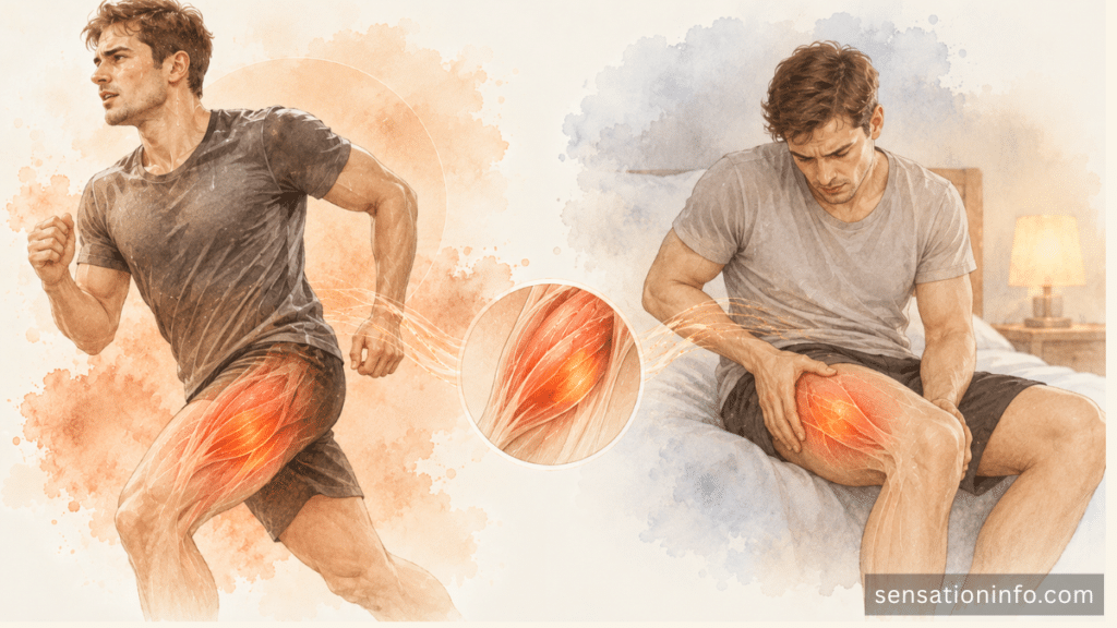 Burning sensation in muscle compared during exercise and at rest.