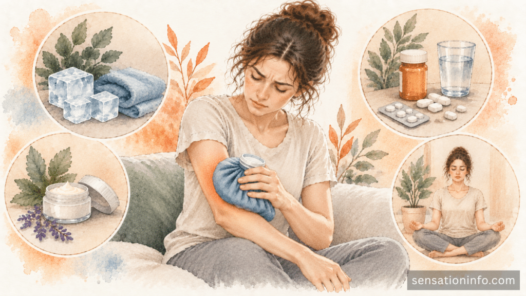 Cold ice pack applied to the skin to relieve neuropathic itch without scratching
