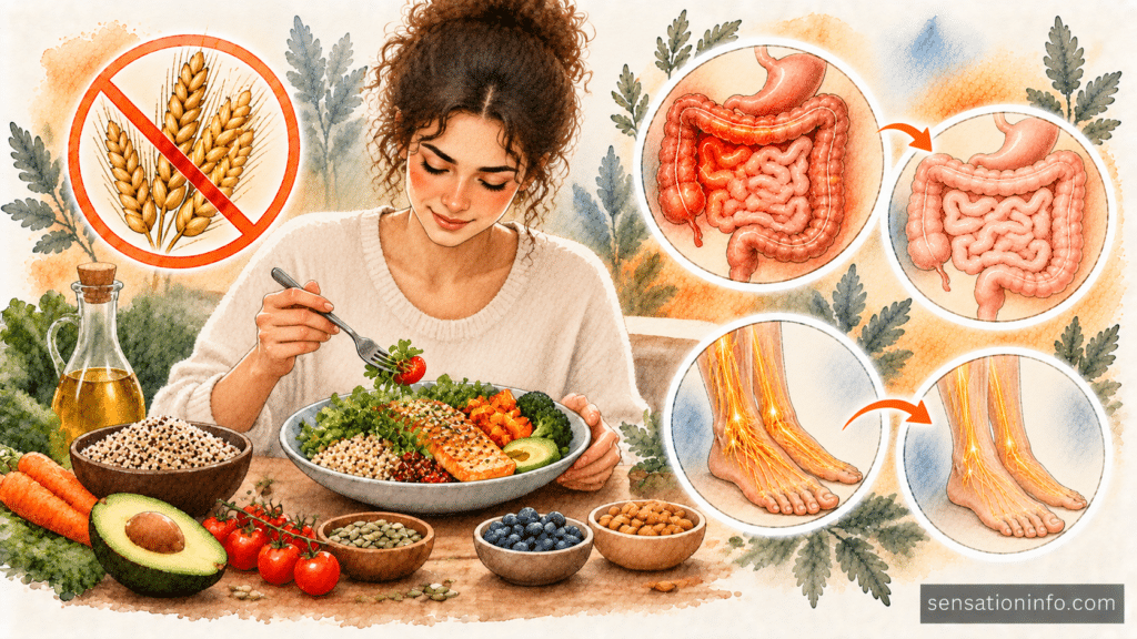 A healthy gluten free diet meal plan designed to heal intestinal damage and stop nerve pain.