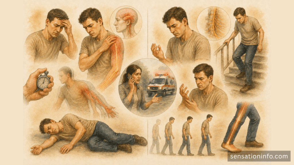Sudden and gradual numbness with weakness patterns and emergency response.